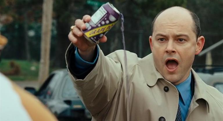 The Homeland Security officer chasing Harold and Kumar attempts to force a confession from a Black "suspect" by forcing him to watch a can of grape soda being wasted.